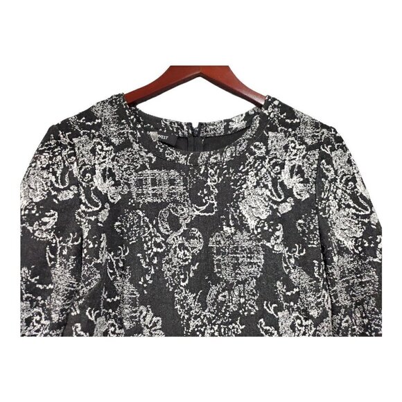 Nine West Women's Black White Fit & Flare Dress Stretch Textured 3/4 Sleeve Sz 8 - Picture 3 of 13